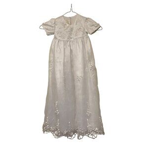 Marys White Floral Embroidered Christening‎ Gown For Baby Girls Size 6-9M 28"